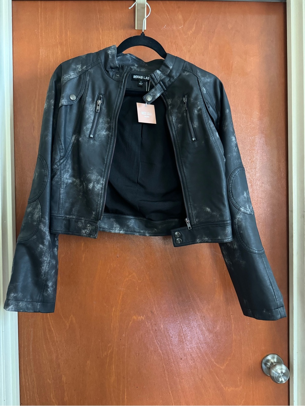 Miss Lola Black Cropped Faux Leather Moto Jacket